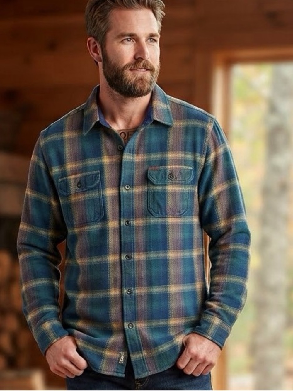 Orvis Heavyweight Flannel Shirt Jacket XL Blue Green Plaid Pocket Workwear